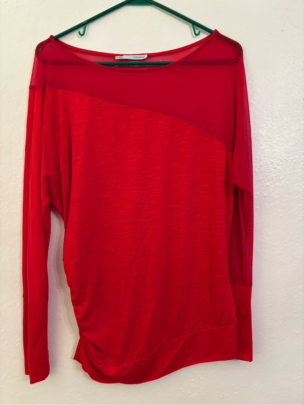 Maurices Red Long-Sleeve Sheer Top